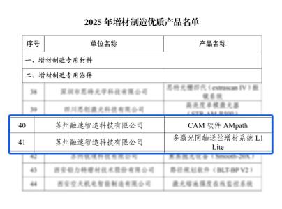 融速科技三款产品荣登2025年增材制造优质产品名单